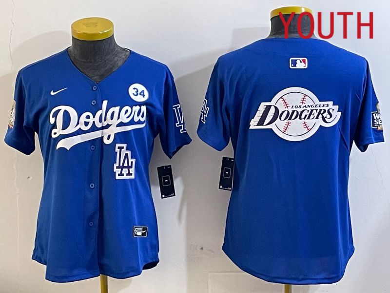Youth Los Angeles Dodgers blank 2024 World series patch blue jersey 20241124506